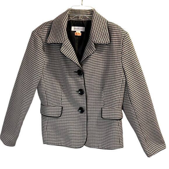 Danillo Women's Houndstooth Long Sleeve Blazer Jacket Sz 8 Black Brown Career - Picture 11 of 12